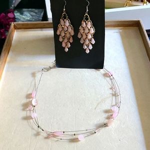 Pink set of necklace and earrings